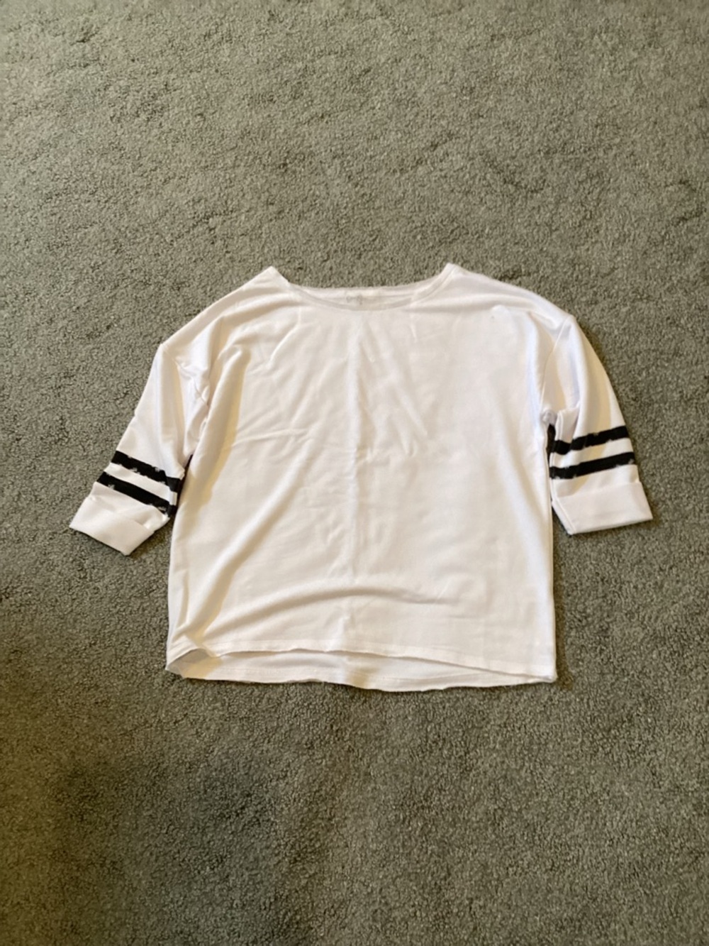 Jessica Simpson White Short Sleeve Tee with Black Sleeve Stripes